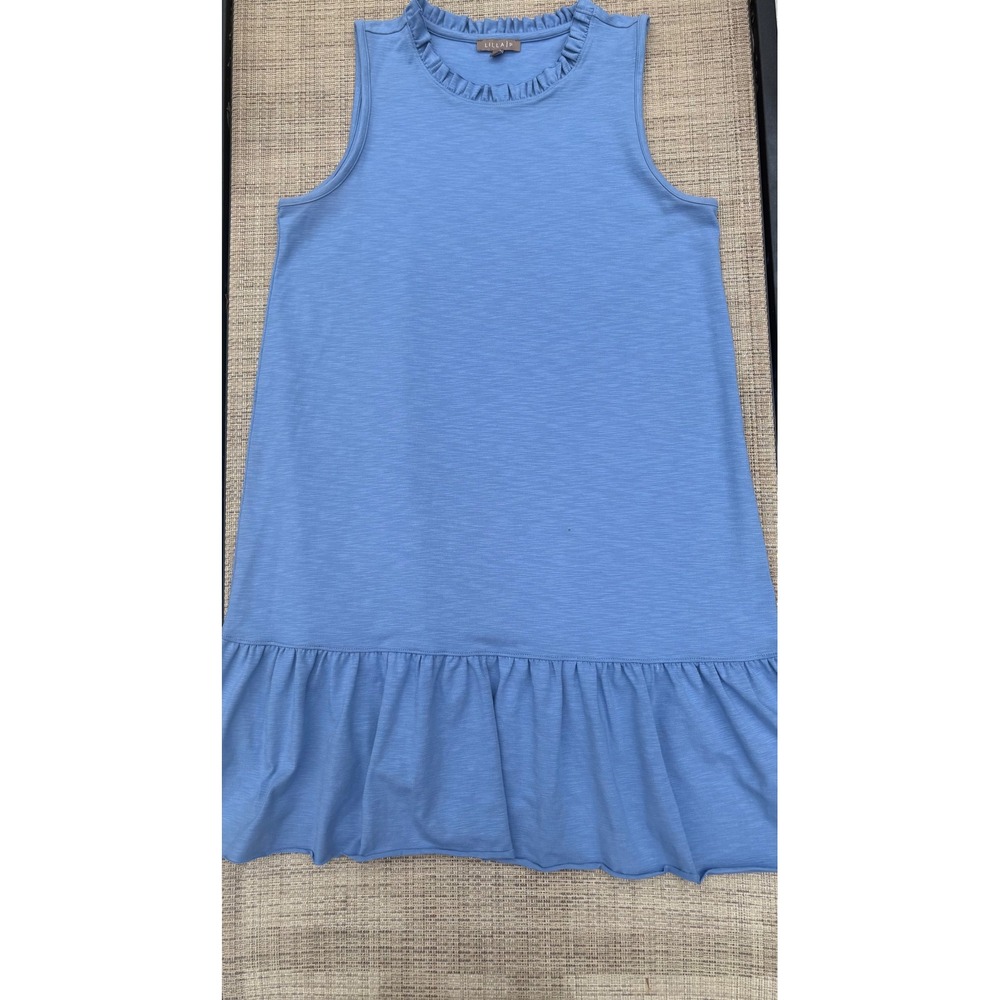 Lilla P Blue Sleeveless Ruffle Drop Waist Flounce Slub Knit Dress Medium